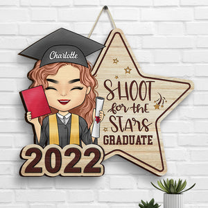 Shoot For The Stars Graduate - Personalized Shaped Wood Sign