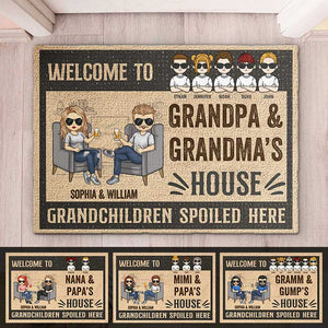 Welcome To Our House Grandchildren Spoiled Here - Gift For Couples, Husband Wife, Personalized Decorative Mat