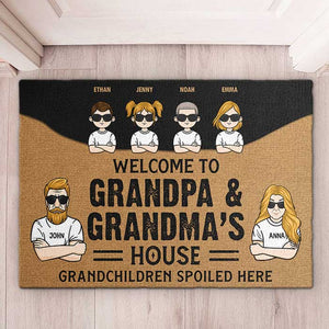 Welcome To Grandpa & Grandma's House, Grandchildren Spoiled Here - Gift For Couples, Husband Wife - Personalized Decorative Mat