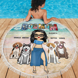 Dog Mom It's Beach Time - Gift For Dog Mom, Personalized Round Beach Towel