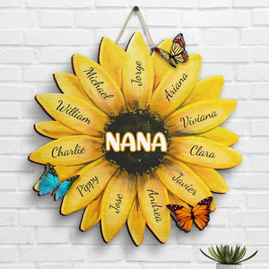 Nana, Grandma Family Sunflower - Gift For Grandma, Mom - Personalized Shaped Wood Sign.