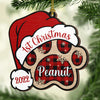 Dog Paw - Merry And Happy - Personalized Paw Shaped Wood Christmas Ornament