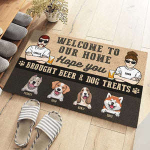 Hope You Brought Wine Or Beer And Dog Treats - Personalized Decorative Mat.