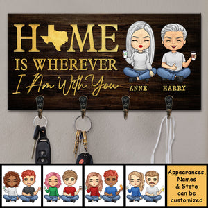 Home Is Wherever I Am With You - Personalized Key Hanger, Key Holder - Anniversary Gifts, Gift For Couples, Husband Wife