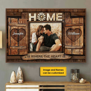 Home Is Where The Heart Is - Upload Image, Gift For Couples, Husband Wife - Personalized Horizontal Poster.
