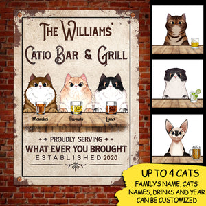 Catio Bar & Grill - Funny Personalized Cat Metal Sign.