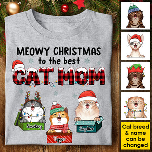 Meowy Christmas To The Best Cat Mom - Personalized Unisex T-Shirt, Hoodie, Sweatshirt.