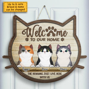 Welcome To Our Home Cat Head Shape - Personalized Shaped Door Sign.