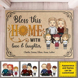 Bless This Home With Love & Laughter - Personalized Decorative Mat - Anniversary Gifts, Gift For Couples, Husband Wife