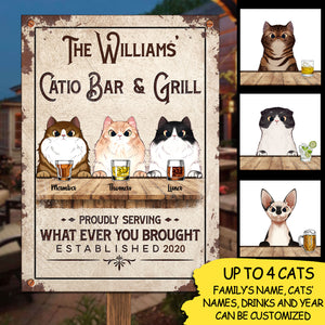 Catio Bar & Grill - Funny Personalized Cat Metal Sign.