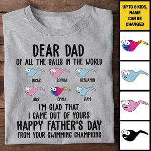 Happy Father's Day From Your Swimming Champions - Gift For Dads - Personalized Unisex T-Shirt.