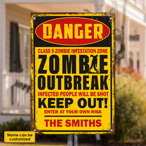 Keep Out Of Zombie Outbreak - Personalized Metal Sign, Halloween Ideas..