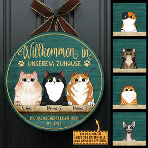 Willkommen In Meinem Zuhause - Lustiges Personalisiertes Katzentürschild, Funny Personalized Cat Door Sign German.