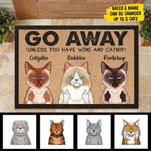 Go Away Unless You Have Wine And Catnip - Funny Personalized Cat Decorative Mat.