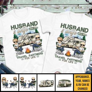 Husband & Wife, Travel Partners For Life - Personalized Matching Couple T-Shirt - Gift For Couple, Husband Wife, Anniversary, Engagement, Wedding, Marriage, Camping Gift