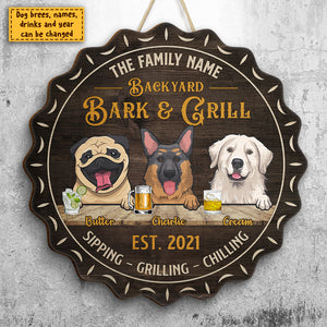 Welcome To Our House - Bark & Grill - Gift For Dog Lovers, Personalized Shaped Door Sign.
