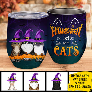 Life Is Better With Cats Halloween - Personalized Wine Tumbler.