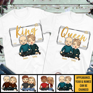 King & Queen Since - Personalized Matching Couple T-Shirt - Gift For Couple, Husband Wife, Anniversary, Engagement, Wedding, Marriage Gift