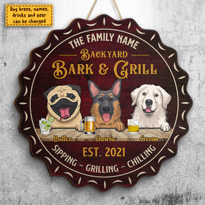 Welcome To Our House - Bark & Grill - Gift For Dog Lovers, Personalized Shaped Door Sign.