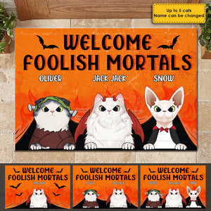 Welcome Foolish Mortals - Cats Halloween - Personalized Decorative Mat.
