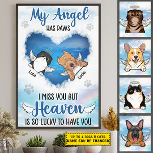 My Angel Has Paws - Heaven Is So Lucky To Have You - Personalized Vertical Poster.