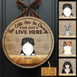 Cats Are In Charge - Funny Personalized Cat Door Sign.