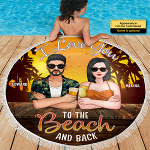To The Beach And Back - Personalized Round Beach Towel - Gift For Couples, Husband Wife