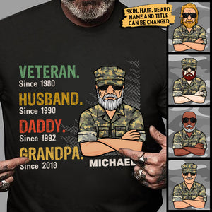 Veteran Papa Since - Gift For 4th Of July - Personalized Unisex T-Shirt.