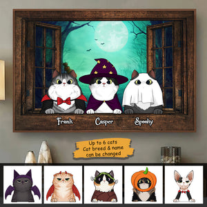 Halloween Night Cats By The Window - Personalized Horizontal Poster.