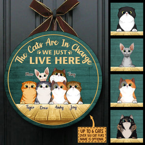 Cats Are In Charge - Funny Personalized Cat Door Sign.