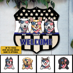 Welcome - Personalized Shield Dog Metal Sign.