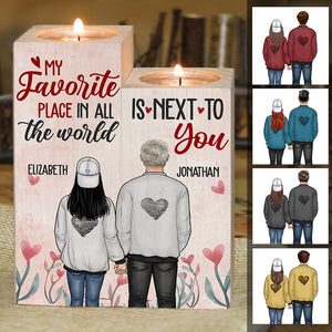 My Favorite Place In All The World Is Next To You - Gift For Couples - Personalized Candle Holder.