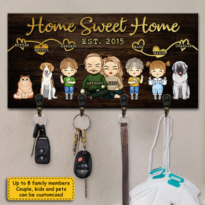 Home Sweet Home Parents, Kids & Pets - Personalized Key Hanger, Key Holder - Anniversary Gifts, Gift For Couples, Husband Wife