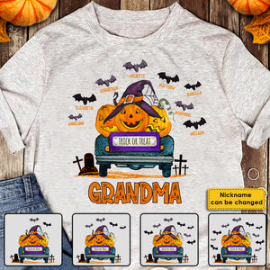 Trick Or Treat - Grandma With Little Bats - Personalized Unisex T-Shirt, Halloween Ideas..