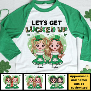 Let's Get Lucked Up - Gift For Besties, Personalized St. Patrick's Day Unisex Raglan Shirt.