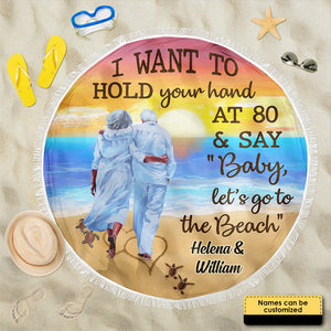 Baby, Let's Go To The Beach - Personalized Round Beach Towel - Gift For Couples, Husband Wife