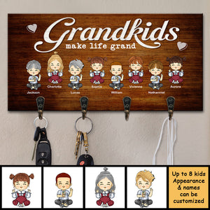 Grandkids Make Life Grand - Personalized Key Hanger, Key Holder - Gift For Couples, Husband Wife