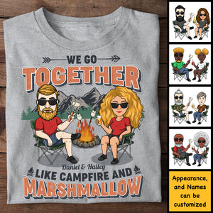 We Go Together Like Campfire And Marshmallow - Personalized Unisex T-shirt, Hoodie, Sweatshirt - Gift For Couple, Husband Wife, Anniversary, Engagement, Wedding, Marriage, Camping Gift