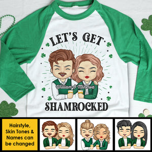 Let's Get Shamrocked - Gift For Couples, Husband Wife, Personalized St. Patrick's Day Unisex Raglan Shirt.