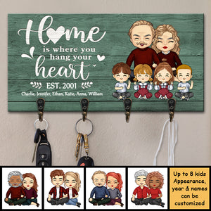 Home Is Where You Hang Your Heart - Personalized Key Hanger, Key Holder - Gift For Couples, Husband Wife