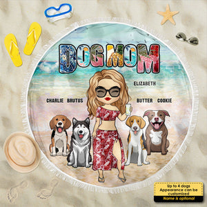 Dog Mom It's Beach Time - Gift For Dog Mom, Personalized Round Beach Towel