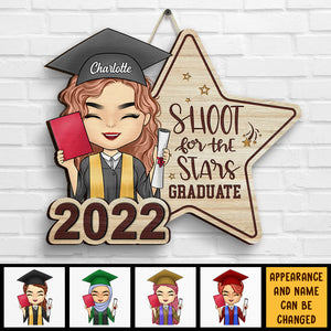 Shoot For The Stars Graduate - Personalized Shaped Wood Sign