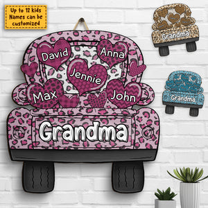 Grandma Truck Loading Heart - Gift For Mom, Grandma - Personalized Shaped Wood Sign.