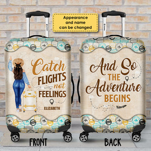 The Sky Is Calling And I Must Go, Catch Flights Not Feelings - Gift For Bestie, Personalized Luggage Cover