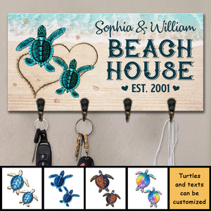 Turtles On The Beach - Personalized Key Hanger, Key Holder - Gift For Couples, Husband Wife