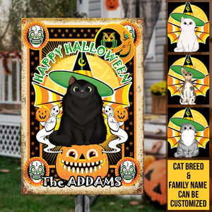 A Wonderful Halloween With Your Cat - Personalized Metal Sign.