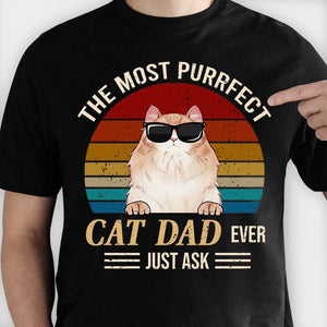 The Most Purrfect Cat Dad Ever Cool Peeking Cats - Gift for Dad, Personalized Unisex T-Shirt.