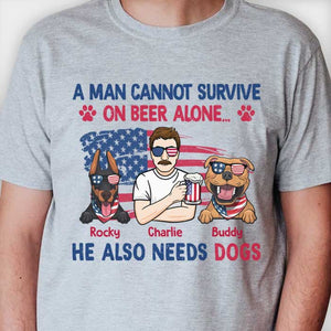 Man Cannot Survive On Beer Alone - Gift For 4th Of July - Personalized Unisex T-Shirt.