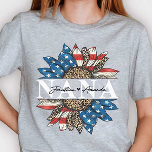 Patriotic Leopard Sunflower Nana  - Gift For 4th Of July - Personalized Unisex T-Shirt.