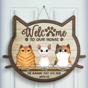 Welcome To Our Home Cat Head Shape - Personalized Shaped Door Sign